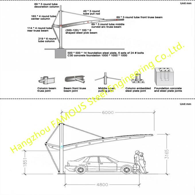 防水鋼鉄PVDF PTFEの抗張膜の構造車の駐車小屋 0